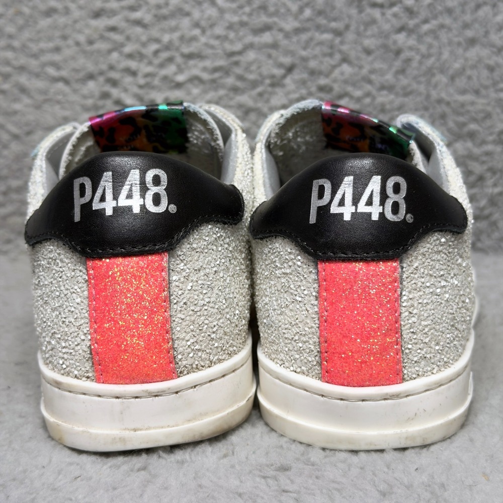 P448 John Glitter Womens Size 6 Low Top Sneakers Shoes Glitter Pearl Leather - Picture 4 of 10